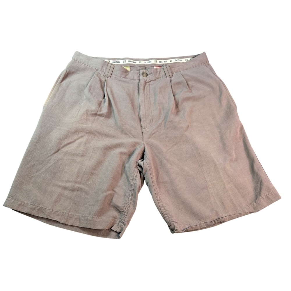 Solitude Men's Pleated Linen Blend Shorts Size 36 Gray Tropical Pocket Lining